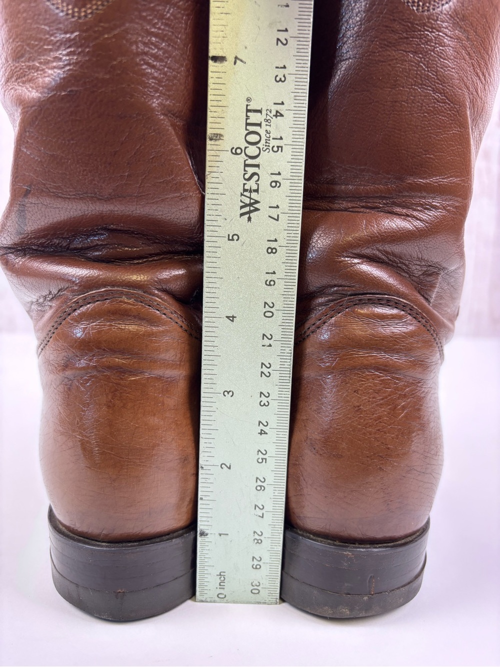 Vintage Justin Boots Smooth Quill Ostrich Leather Western Roper Cowboy Brown 9B - Picture 12 of 14